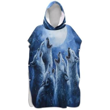 Imagem de Joisal Poncho de surf para adultos trocador de roupa de praia com capuz toalha floral absorvente lobo lua azul ponchos de praia para homens