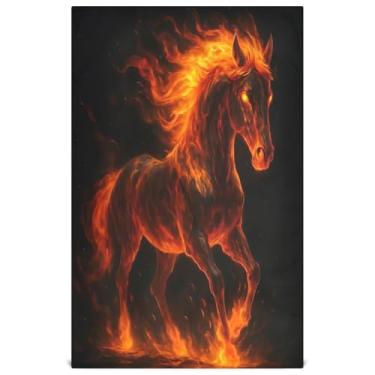 Imagem de Joisal Toalhas de prato de outono para decoração de cozinha Cool Horse Fire Art Toalha de chá panos fofos panos macios absorventes 45 x 71 cm, 4 pacotes com 4