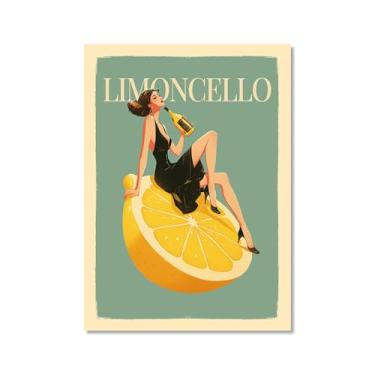 Imagem de Pôster em tela de licor de limão mulher sexy sentada em limões Limoncello cozinha arte de parede impressão de imagem moderna criatividade sala de jantar decoração de bar (SKU2, 20.3x30.5 cm = (20x30