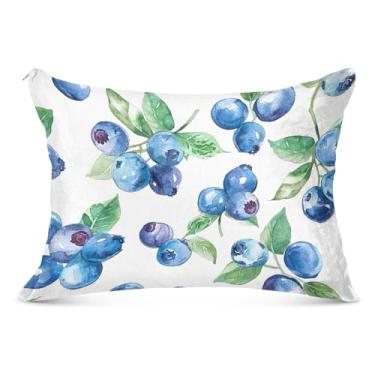 Imagem de Fronha decorativa grande de poliéster com folhas de mirtilo azul e verde de desenho animado longa padrão Queen King Size fronha decoração de casa, tamanho do corpo, 53 cm x 137 cm