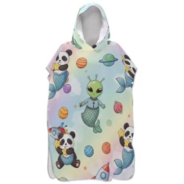 Imagem de Joisal Lindo panda alienígena poncho de surf pastel para trocador adulto toalha de natação com capuz ponchos adultos vestíveis para mulheres