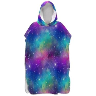 Imagem de Joisal Galaxy Nebulae Poncho de surf colorido para adultos trocador de roupa de praia com capuz toalha floral leve masculino poncho com capuz