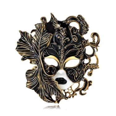 Imagem de RLHRNDE Broche de máscara de carnaval para mulheres homens moda requintada máscara mágica colorida broche personalizado esmalte gotejamento broche elegante vestido casaco pin decoração casamento