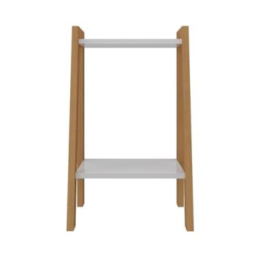 Imagem de Rack de armazenamento em mesinha de cabeceira branca com pés de madeira