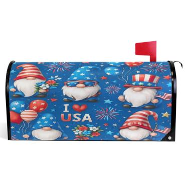 Imagem de TSENQUE Capas de caixa de correio magnéticas sazonais fofas EUA gnomo vermelho azul vinil caixa de correio envoltórios inverno decorações modernas caixa de correio tamanho padrão 52,6 x 45,8 cm