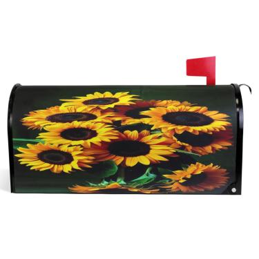 Imagem de TSENQUE Girassóis dourados flores amarelas capas de caixa de correio magnética outono caixa de correio vinil decoração moderna caixa de correio tamanho padrão 52,6 x 45,8 cm
