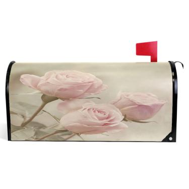 Imagem de TSENQUE Capa de caixa de correio decorativa floral rosa vintage capa de caixa de correio de vinil magnético à prova de intempéries decoração de caixa de correio de férias tamanho padrão 52,6 x 45,8 cm