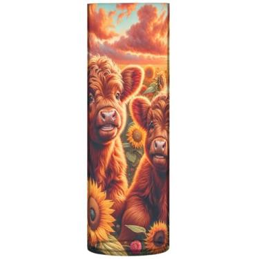 Imagem de Vaso de flor grande Highland Cow, girassóis, vasos de mesa para mesa, vasos exclusivos para decoração de casa, 30 x 9,9 cm