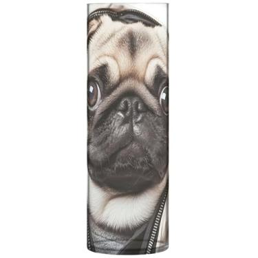 Imagem de Lindo vaso de flores alto com estampa de cachorro Pug Vasos cilíndricos decorativos de plástico para decoração de quarto de flores, estética, 30 cm x 9,9 cm