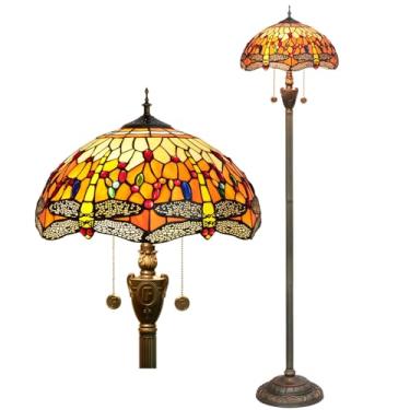 Imagem de Luminária de chão estilo Tiffany com libélula [2 lâmpadas][40,6 cm L x 157,5 cm A] Luminária decorativa para casa, luminária de leitura de chão em vitral antigo para sala de estar, quarto, c