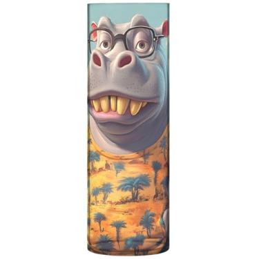 Imagem de Engraçado hipopótamo animal cilindro vasos de flores para buquê vaso grande de plástico personalizado bonito impressão quarto decoração de casa, 30 cm x 9,9 cm