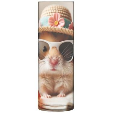 Imagem de Vasos cilíndricos engraçados com animais de hamster fofos para centros de mesa, vasos e vasos de plástico personalizados, decorações florais modernas, 30 x 9,9 cm