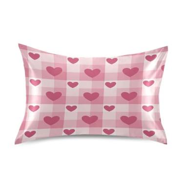 Imagem de Blueangle Fronha de cetim refrescante para cabelo e pele, fronha xadrez xadrez rosa dos namorados, tamanho padrão 51 x 66 cm com fecho de envelope (858)