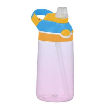 Imagem de Elegante garrafa de água esportiva infantil azul pérola rosa gradiente para escola, 473 ml Tritan 473 ml garrafa de água com canudo, copo infantil à prova de vazamento, portátil, alça de transporte