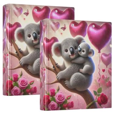 Imagem de Fichário romântico com 3 anéis de árvore do amor Koala 3 cm comporta 200 folhas, pasta floral, animal, pasta redonda, 31,5 x 27 x 6 cm, 1 pacote