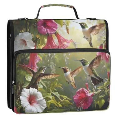 Imagem de Beija-flores rosa jardim 3 fichários anel D 1 1/2 polegada D fichário organizador de fichários escolares bolsa com alça de ombro bonito estojo de armazenamento portfólio com alça