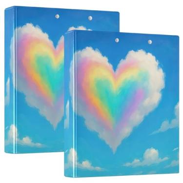 Imagem de Fichários personalizados em forma de coração arco-íris com 3 anéis de 3 cm comporta 200 folhas, 3 pastas de anéis, fichário de apresentação de anel redondo, 31,5 x 27 x 6 cm, pacote com 2