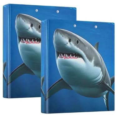 Imagem de Fichários de 3 anéis de tubarão branco, azul oceano, 3 argolas, 200 folhas, estampa animal, pastas, anel redondo, 31,5 x 27 x 6 cm, pacote com 2