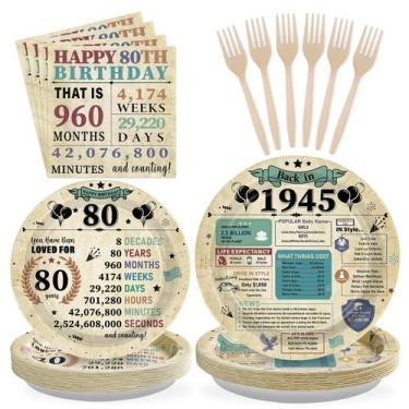 Imagem de Conjunto de talheres de festa Grencian 80th Birthday 96 unidades para 