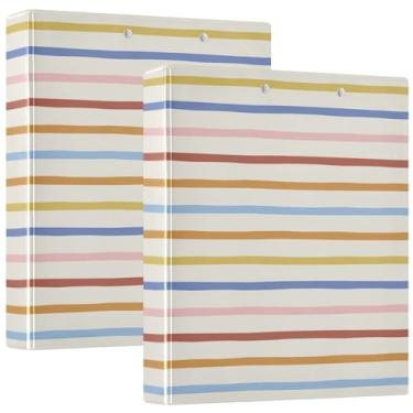 Imagem de Fichários listrados multicoloridos personalizados, 3 polegadas, 3 anéis, 200 folhas, fichário redondo, 31,5 x 27 x 6 cm, pacote com 2