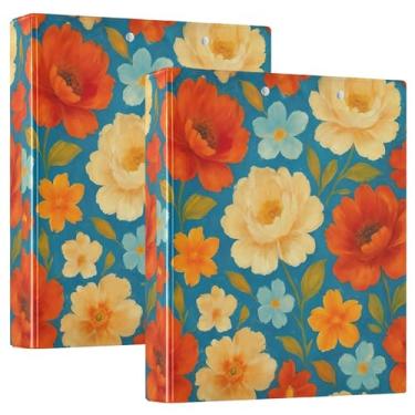 Imagem de Fichários azuis personalizados com flores coloridas de 3 cm, 3 anéis, 200 folhas, caderno, impressão, anel redondo, fichário resistente, 31,5 x 27 x 6 cm, 1 pacote