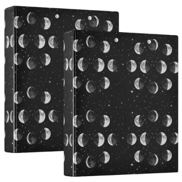 Imagem de Fichários de três anéis circulares de fases da lua personalizados, 3,5 polegadas, 200 folhas, caderno, fichário, 31,5 x 27 x 6 cm, pacote com 2