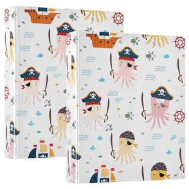 Imagem de Fichários fofos de 3 anéis de polvos piratas de 3 cm com 200 folhas, com estampa fofa, fichário, 31,5 x 27 x 6 cm, 1 pacote