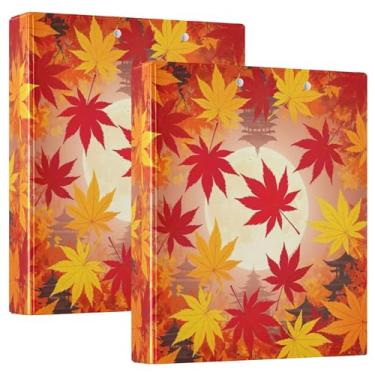 Imagem de Fichários personalizados vibrantes de outono com 3 anéis, folhas de bordo vermelhas, 3 cm, comporta 200 folhas, portfólio, anel redondo fofo, fichário resistente, 31,5 x 27 x 6 cm, pacote com 2