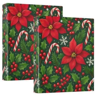 Imagem de Fichários de flores de poinsétia vermelha, 3 cm, 3 anéis, comporta 200 folhas, fichário fofo para prancheta, anel redondo, 31,5 x 27 x 6 cm, 1 pacote