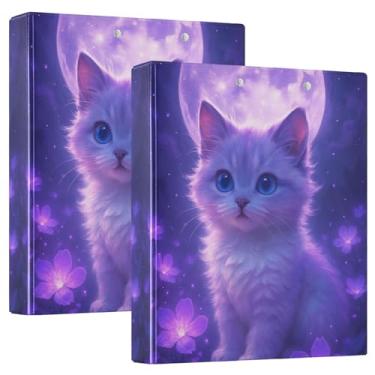 Imagem de Fichários de 3 anéis personalizados com flores roxas de 3 cm para 200 folhas, pastas, caderno, anel redondo, 31,5 x 27 x 6 cm, pacote com 2