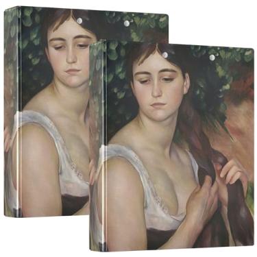Imagem de Fichários personalizados Renoir Prints Beauty Lady Retrato de 3 cm com 3 anéis para 200 folhas, fichário de prancheta, anel redondo fofo, fichário de escritório, 31,5 x 27 x 6 cm, pacote com 2