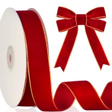 Imagem de Carretel de fita de veludo de 10 metros, fita de borda dourada ideal para árvore de Natal, embrulho de presente, buquês florais, artesanato, decorações de festa de casamento, projetos de costura