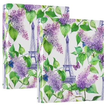 Imagem de Fichários lilás da Torre Eiffel, 3 polegadas, 3 argolas, 200 folhas, lindas pastas, caderno, anel redondo, fichário resistente, 31,5 x 27 x 6 cm, pacote com 2
