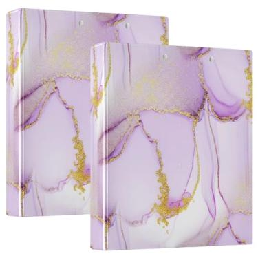 Imagem de 3 anéis de textura de mármore branco lavanda macia 3 fichários de 3 cm comporta 200 folhas, 3 pastas de anel, fichário de apresentação de anel redondo, 31,5 x 27 x 6 cm, pacote com 2
