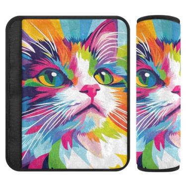 Imagem de Joitme Capas de cinto de segurança de flanela macia de gato pintadas para mulheres - Almofadas acolchoadas para carros, bolsas de câmera e mochilas