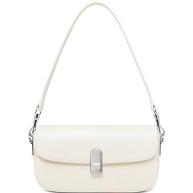 Imagem de LAFESTIN Bolsas transversais pequenas acolchoadas para mulheres com alça de corrente, bolsas transversais femininas de embreagem macia, Marfim