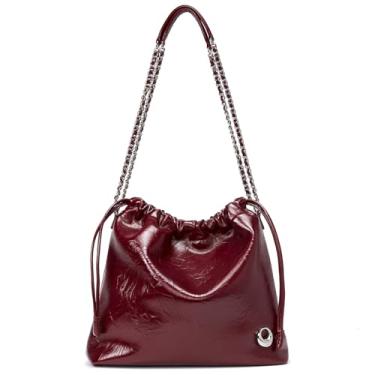 Imagem de LA FESTIN Bolsa de couro feminina elegante com alça de corrente luxuosa macia para trabalho, Vermelho, Small