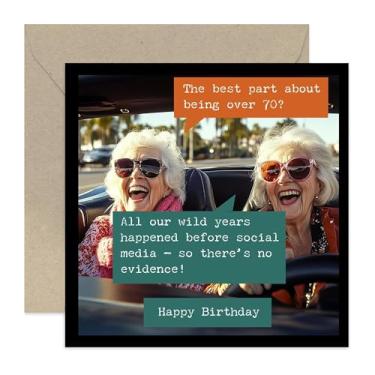 Imagem de Cartão de aniversário engraçado para melhor amiga - "No Evidence" Piada de velhice para ela - Presentes de aniversário humorísticos para mãe, tio, irmão, irmã - Design branco - Cartões divertidos de