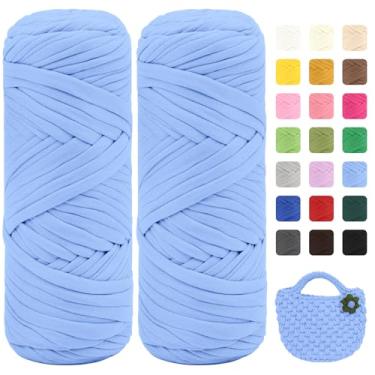 Imagem de Maxee Pacote com 2 fios de camiseta premium (200 g/75 m cada), linha de fita macia para crochê e tricô - cor intensa e fácil de cuidar