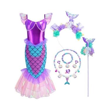Imagem de Conjunto De Vestido De Sereia Roxo Ariel Para Meninas De 3 a 10 Anos P