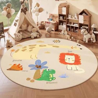 Imagem de Poowe Tapete infantil de girafa longa, tapete redondo para decoração de quarto de criança, lavável antiderrapante com tema de desenho animado para jardim de infância, berçário, escola, tapete de bebê