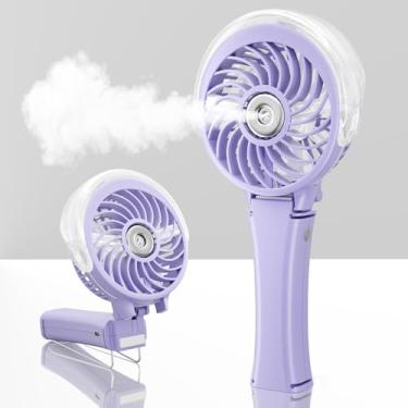 Imagem de HandFan Ventilador portátil de nebulização, ventilador pessoal recarregável, ventilador de névoa de água em spray operado por bateria, mini ventiladores elétricos dobráveis para maquiagem na praia,