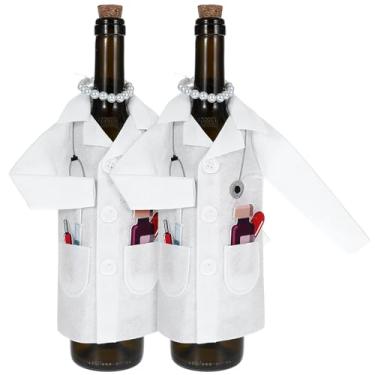 Imagem de Saco de vinho branco para presentes de enfermeiras, roupas de garrafa de vinho de feltro, capa de embrulho de garrafa de licor com decorações de cápsulas de colar, presentes de cerimônia de casaco
