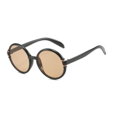 Imagem de HCPIHF Óculos redondos de luxo para mulheres e homens, vintage, moda punk, armação grande e grande (preto, marrom)