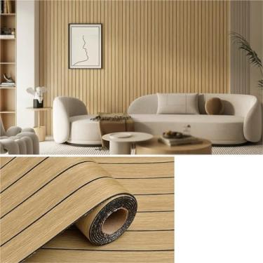 Imagem de Papel de parede de ripas de madeira autoadesivo 15,7 x 118" - Textura 3D grão de madeira descascado e colado, removível para quarto sala de estar(G,15.7X118IN)