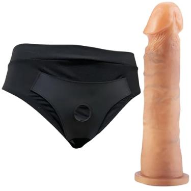 Imagem de Kit Com Cinta peniana Cintaralho Calcinta Estilo Cueca Splex Strap On Confortável Tamanho P Ao GG +Pênis De Borracha Realístico Prótese de Silicone Dildo Consolo Capa Peniana Brinquedo Adulto Feminino Masculino Penis Macio Grande vários Tamanhos (PROTESE:11X3,1 BEGE, TAMANHO CALCINTA: P)
