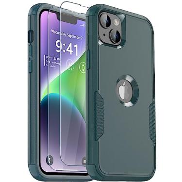 Imagem de Capa de celular genuína para iPhone 13 e iPhone 14, antiderrapante, à prova de choque, 3 m, militar, à prova de quedas, com 2 protetores de tela de vidro temperado - verde escuro