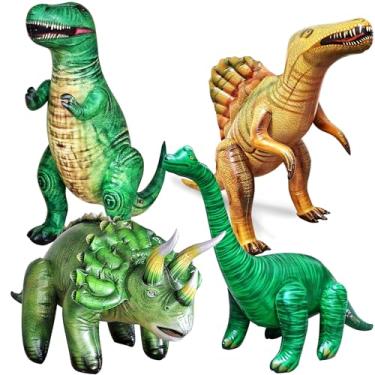 Imagem de Jet Creations Dinossauros Infláveis, T-Rex (37"), Braquiossauro (28"), Espinossauro (31"), Tricerátopo (20"), Animal Pré-Histórico, Decoração Com Tema Jurássico, Diversão Na Piscina, Festa, Adereço