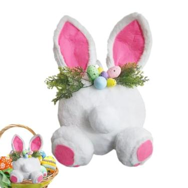 Imagem de Hamosky Guirlanda de coelho da Páscoa com ovos coloridos, guirlanda de Páscoa artificial engraçada, decoração de porta de guirlanda de primavera artificial, branca e rosa, 22 x 17 x 13 cm, decoração