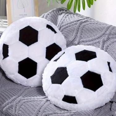 Imagem de MRPAPA Almofada de pelúcia para bola de futebol, pacote com 2, almofada decorativa redonda em forma de futebol de 35 cm para quarto de crianças, sofá, cama, macia e fofa